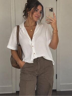 White Button-Front Gauze Shirt